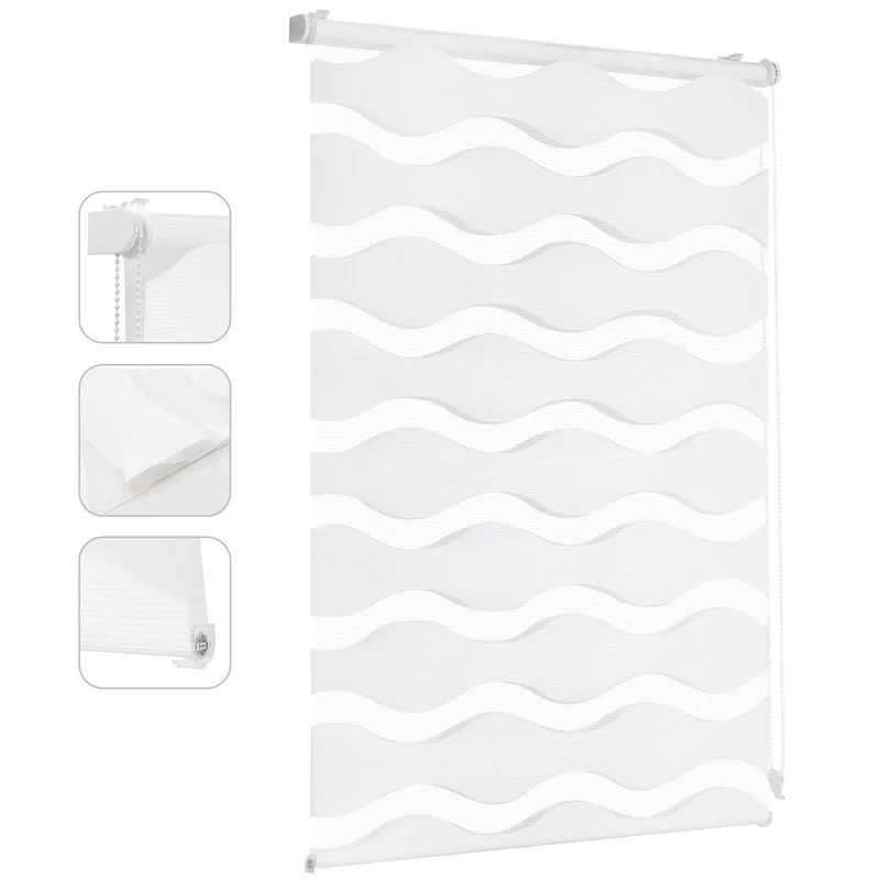 Sekey Duo-Rollo mit Wellenmuster - Doppelrollo Klemmfix ohne Bohren für Fenster, Sicht- & Sonnenschutz