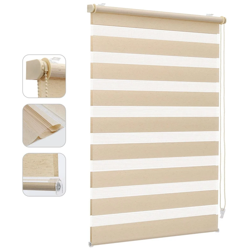 Sekey Doppelrollo - Klemmfix Duo Rollo ohne Bohren, Fensterrollo Jalousie, Sicht- & Sonnenschutz, Gelbleinen