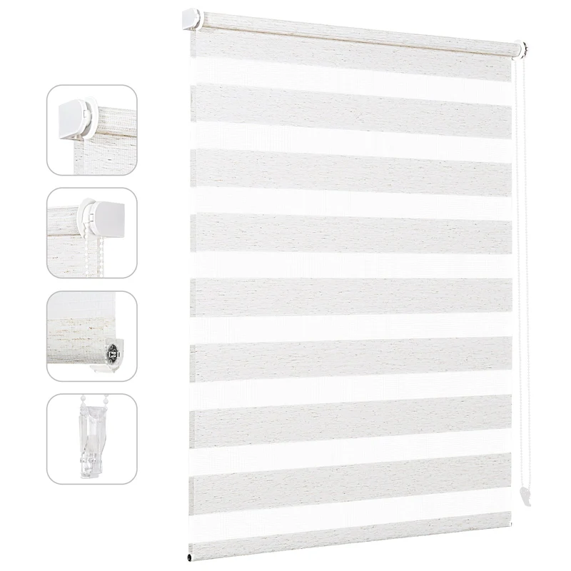 Sekey Stufenlos verstellbares Doppelrollo mit Klemmfix ohne Bohren, lichtdurchlässig & blickdicht, einfache Montage, ideal für Fenster in jedem Raum - Weiß