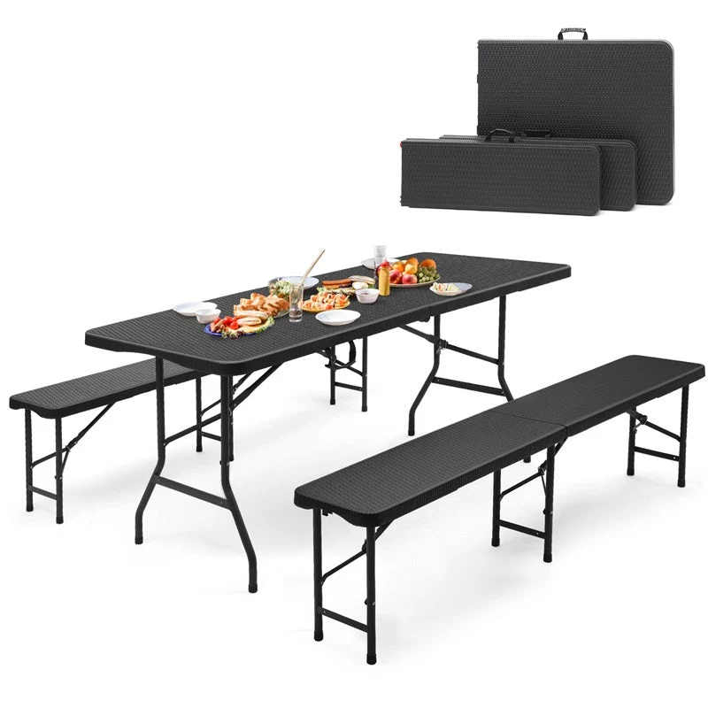 Sekey Klappbare Bierzeltgarnitur 180 cm im Rattan-Look – Gartenmöbel Set für Terrasse, Balkon & Outdoor-Events