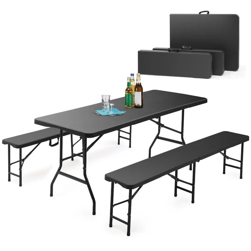 Sekey 3-tlg. Bierzeltgarnitur 180 cm – Klappbares Gartenmöbel-Set mit Tisch & 2 Bänken, Wetterfest & Tragbar für Garten, Balkon & Camping