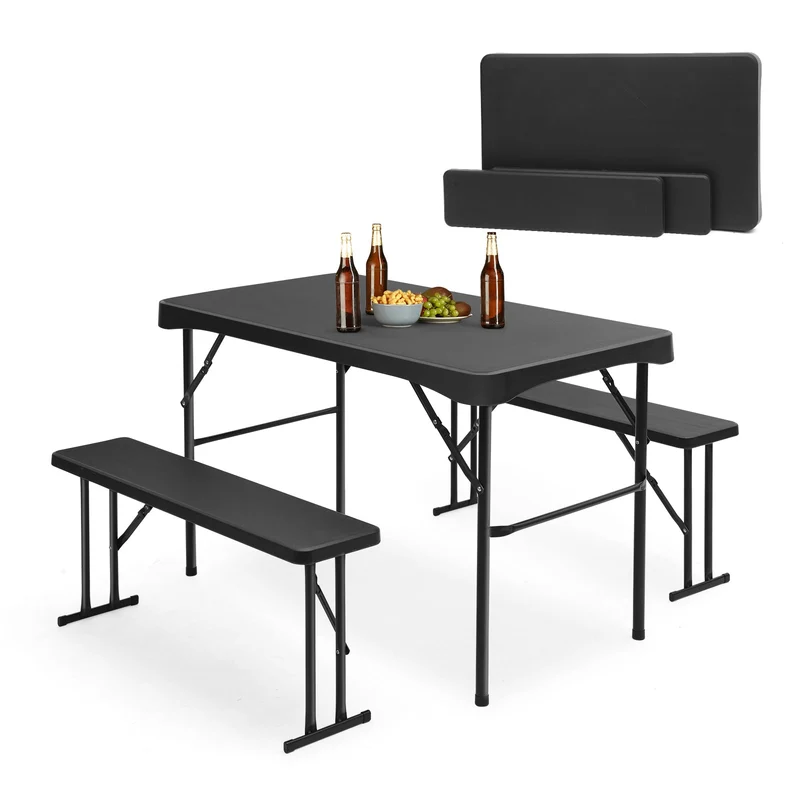 Sekey Bierzeltgarnitur 113 cm – 3-teiliges klappbares Set mit Tisch & 2 Bänken | Esstischgarnitur für Garten, Balkon, Camping oder Party