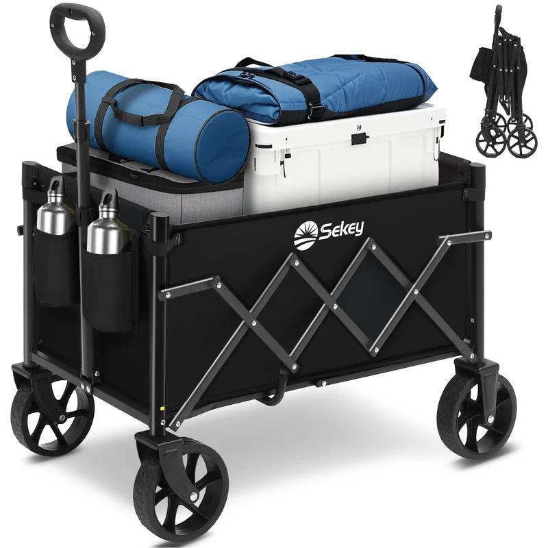 Sekey 4029 Klappbarer Bollerwagen mit Bremse – Platzsparender Handwagen für Ausflüge & Einkäufe
