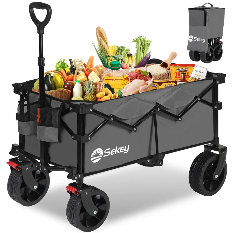 Sekey 4020 Faltbarer Bollerwagen 150kg mit Bremsen & Breitreifen – Robuster Handwagen für Gelände & Outdoor