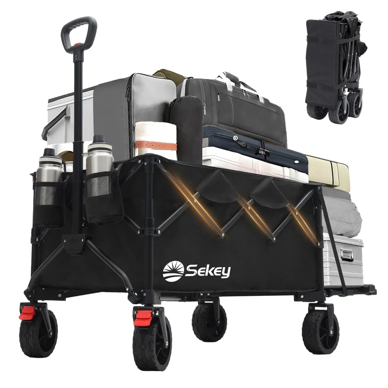 Faltbarer Handwagen 120 kg Traglast – Kompakter Bollerwagen mit verlängerbarem Griff (bis 124 cm), ideal für Outdoor & Transport