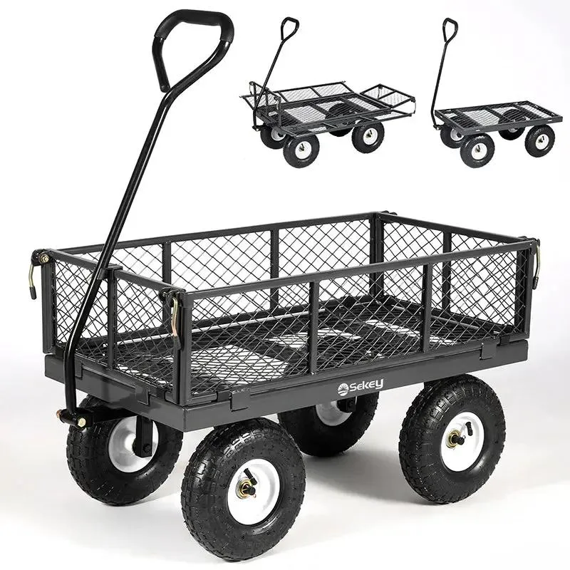 Sekey 100L / 300KG Gartenwagen mit abnehmbaren Seitenteilen und Gummiluftreifen