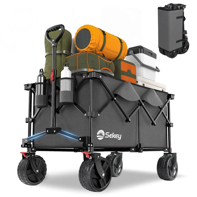 Sekey 200L / 200KG Faltbarer Bollerwagen, Patentiert Zusammenfaltbar aus Vier Richtungen, mit Bremsen Rädern
