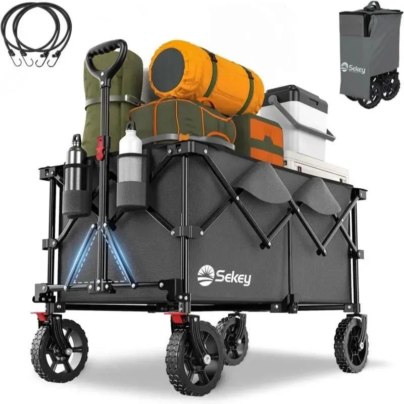 Sekey 200L / 150KG Faltbarer Bollerwagen, Patentiert Zusammenfaltbar aus Vier Richtungen, mit Bremsen