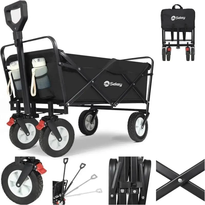 Sekey 100L / 200KG Faltbarer Bollerwagen, mit Bremsen und Vollgummirädern