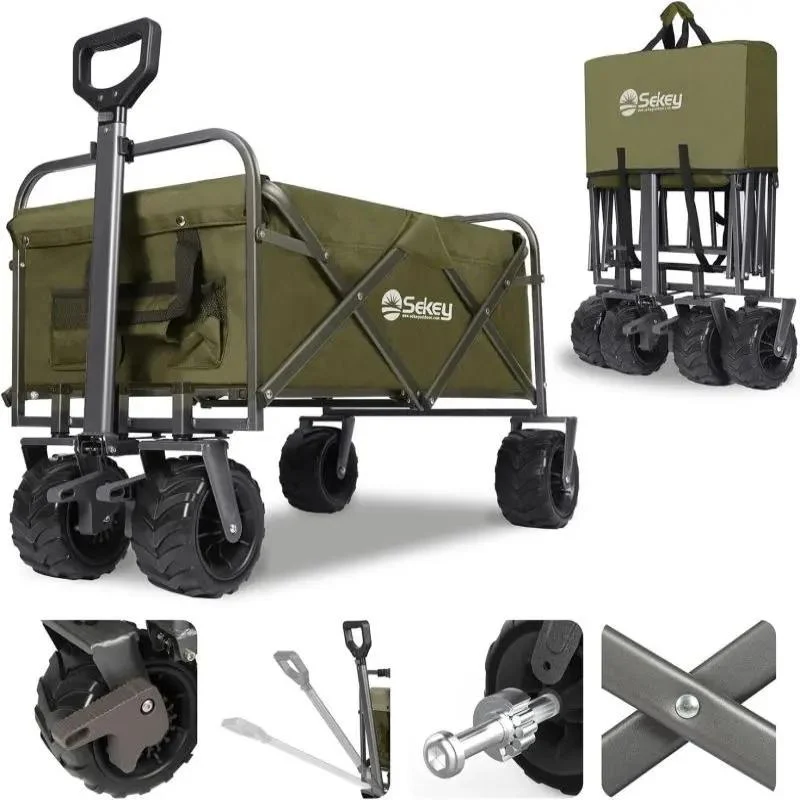 Sekey 94L / 200KG Faltbarer Bollerwagen, mit Bremsen und Extra Breiten Rädern