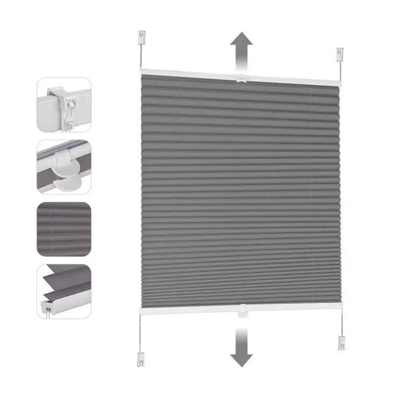 Sekey Plissee Sonnenschutzrollo, Blickdichter Licht- & UV-Schutz ohne Bohren, dunkelgrau