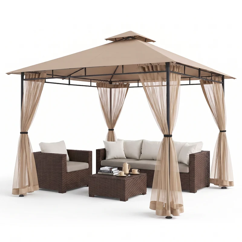 Sekey Garten Pavillon 3x3 m, Gartenzelt mit Moskitonetz, Atmungsaktives Doppeldach 160g/㎡ Polyester