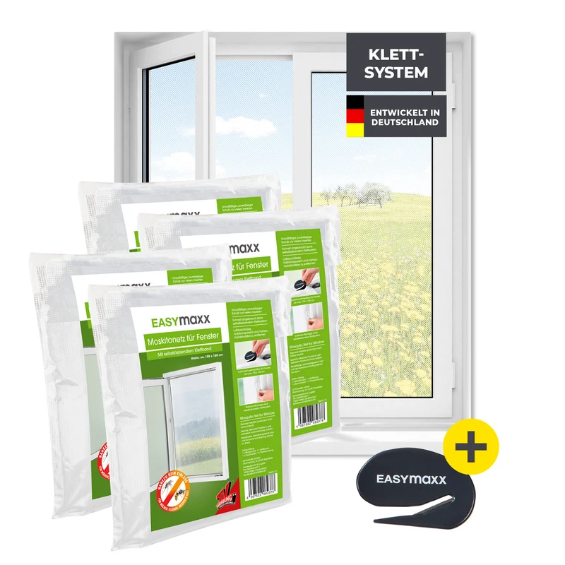 Moskitonetz für Fenster mit selbstklebendem Klettband - 4er-Set - 150 x 180 cm - Weiß