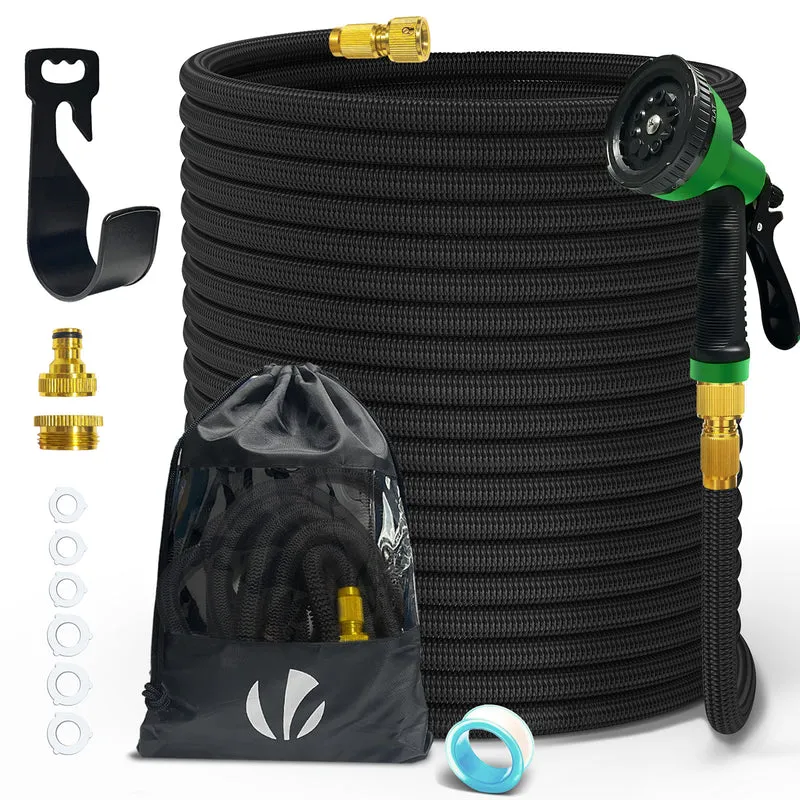 Flexibler Gartenschlauch 45m, Flexibel Wasserschlauch Dehnbarer mit 10 Sprühfunktionen, Messinganschlüssen,Schwarz