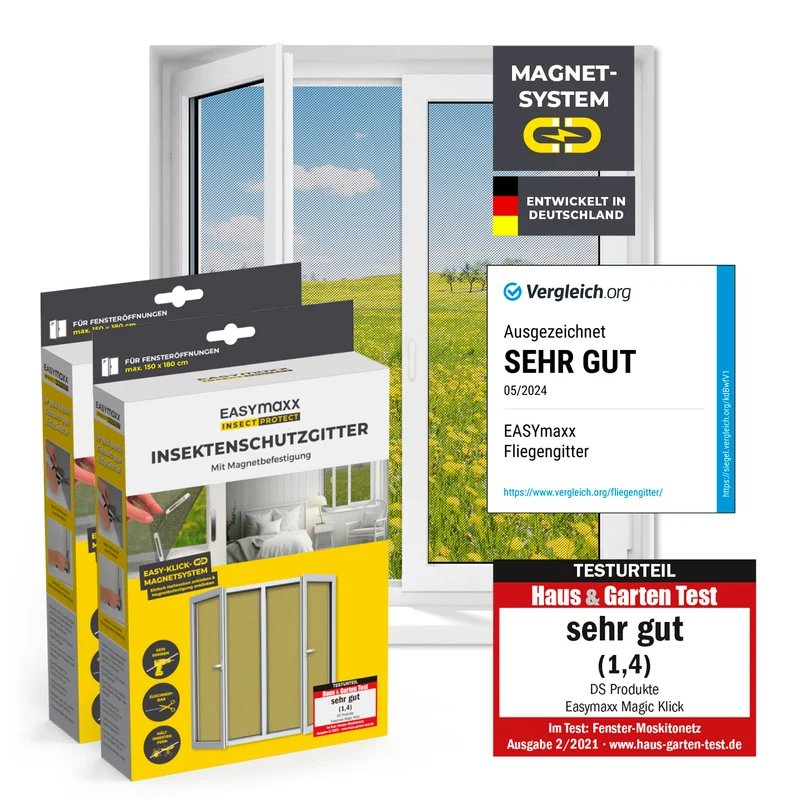 Insektenschutzgitter mit Magnetbefestigung - 2er-Set - 150 x 180 cm - Schwarz
