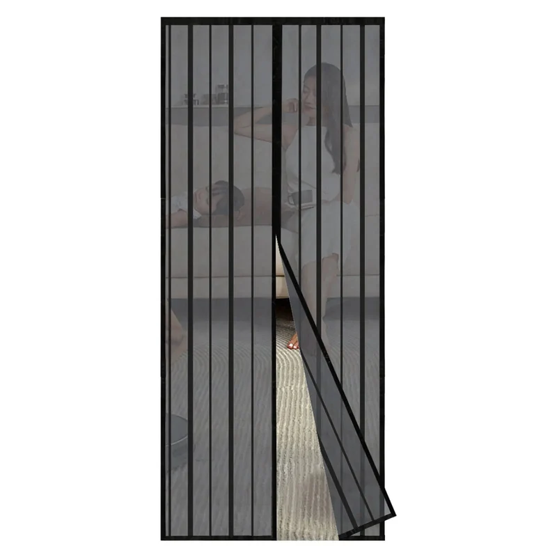 Sekey Magnet Fliegengitter Tür aus Polyester, mit Bändern, Schwarz