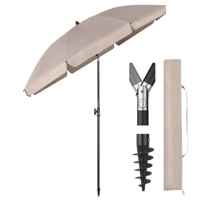 Sekey 180 cm Strandschirm mit Schutzhülle und Bodenhülse, Sonnenschutz UV50+