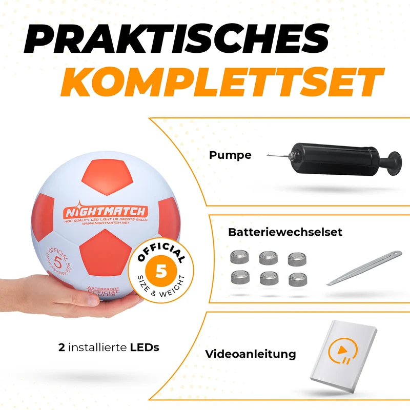 Leuchtfußball - Komplettset - Weiss-Orange