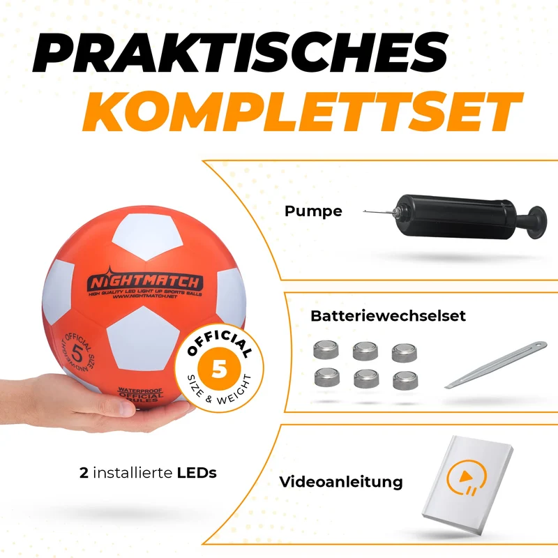 Leuchtfußball - Komplettset - Orange-Weiss