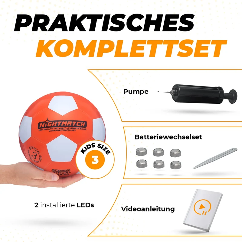 Leuchtfußball - Komplettset - Weiss-Orange - Gr.3
