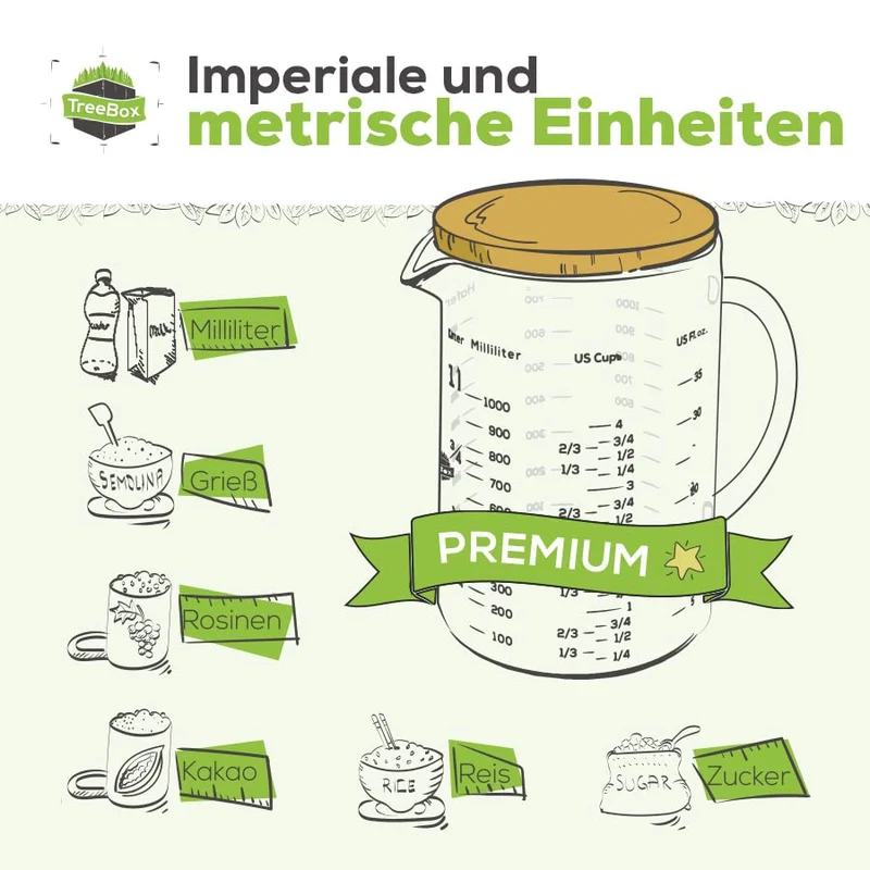 Messbecher - Glas - 1 L - mit Bambusdeckel