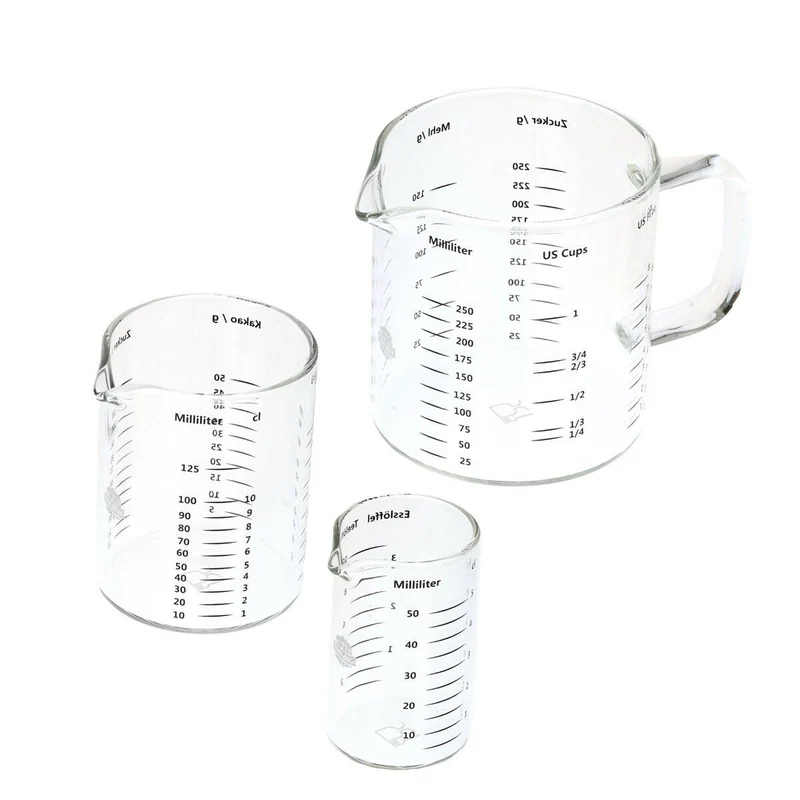 Messbecher - Glas - 3er Set - 50 ml, 125 ml & 250 ml