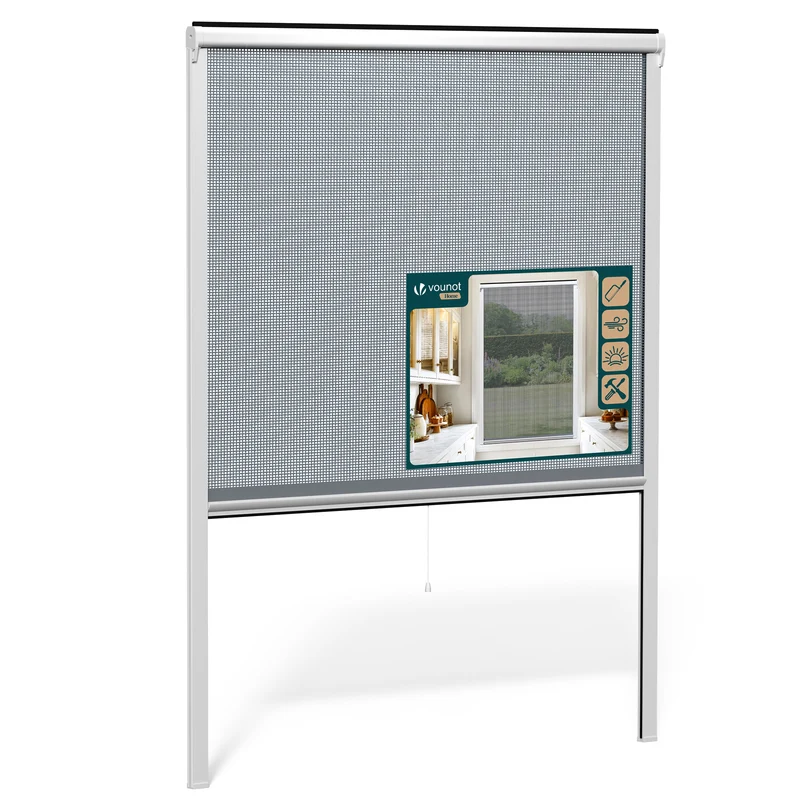 Insektenschutzrollo Fenster PVC Rahmen zuschneidbar L130 x H160 cm Weiß