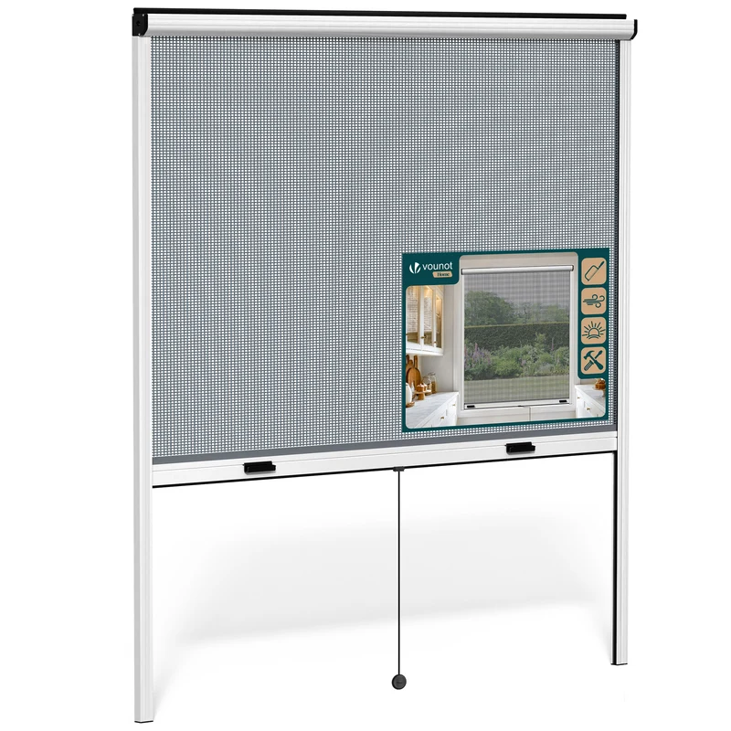 Insektenschutzrollo Fenster Aluminiumrahmen zuschneidbar L150 x H160 cm Weiß