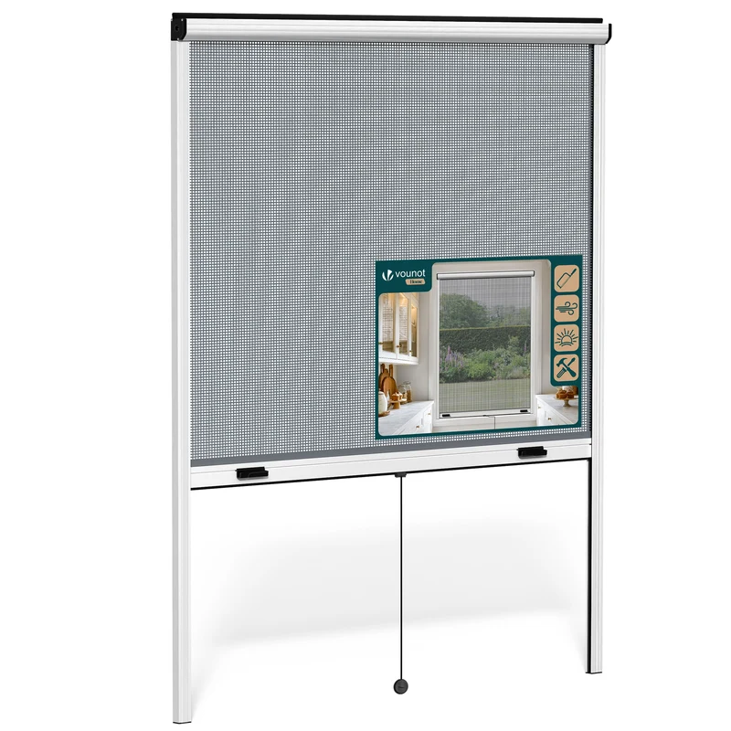 Insektenschutzrollo Fenster Aluminiumrahmen zuschneidbar L130 x H160 cm Weiß