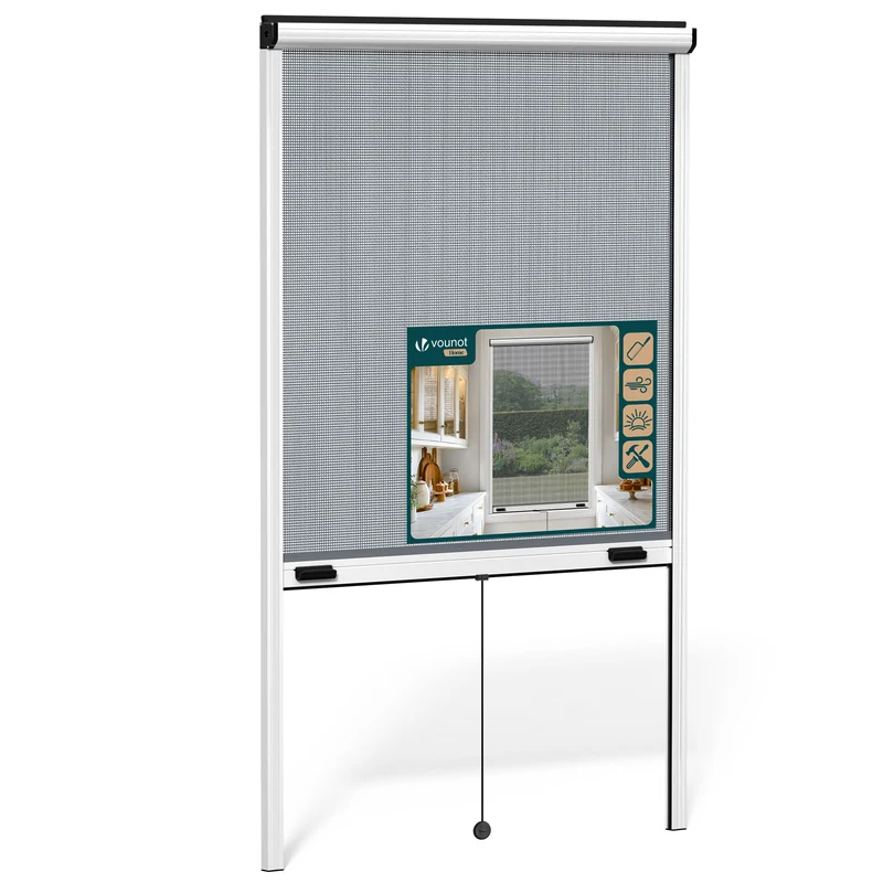 Insektenschutzrollo Fenster Aluminiumrahmen zuschneidbar L100 x H160 cm Weiß