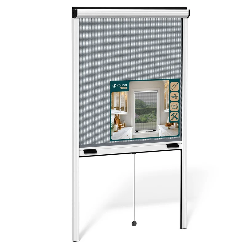 Insektenschutzrollo Fenster Aluminiumrahmen zuschneidbar L80 x H130 cm Weiß