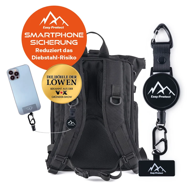 Handy Sicherung mit Stahlseil & Karabiner, 80 cm Anti-Drop Kabel