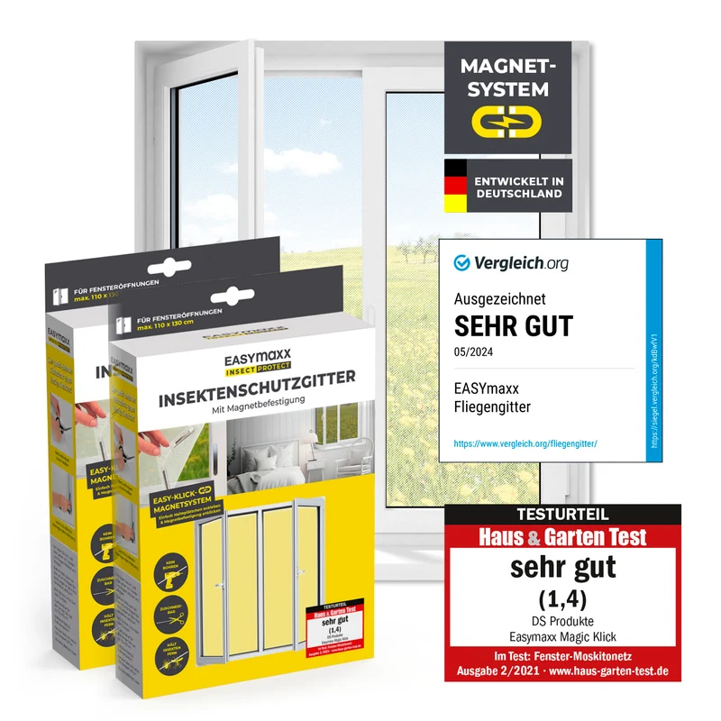 Insektenschutzgitter mit Magnetbefestigung - 2er-Set - 110 x 130 cm - Weiß