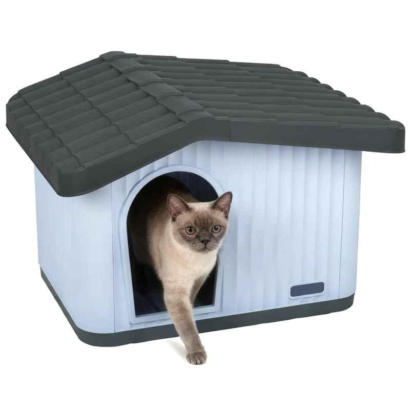 Katzenhaus & Hundehütte Indoor Outdoor, Haustierhaus Winterfest und Wetterfest 60 x 51 x 41 cm, Weiß