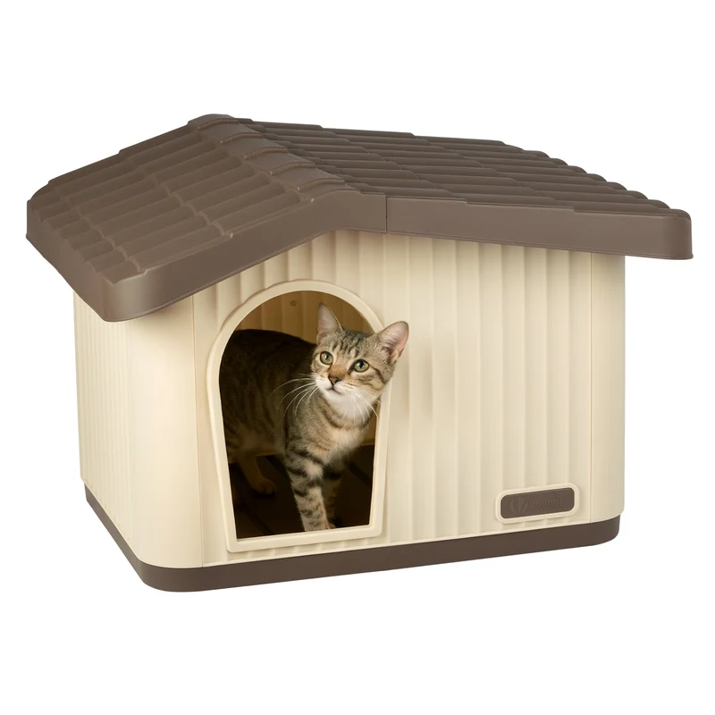 Katzenhaus & Hundehütte Indoor Outdoor, Haustierhaus Winterfest und Wetterfest 60 x 51 x 41 cm, Beige