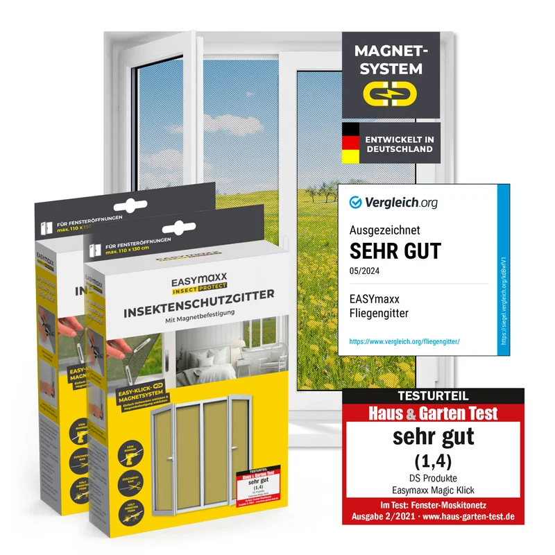 Insektenschutzgitter mit Magnetbefestigung - 2er-Set - 110 x 130 cm - Schwarz