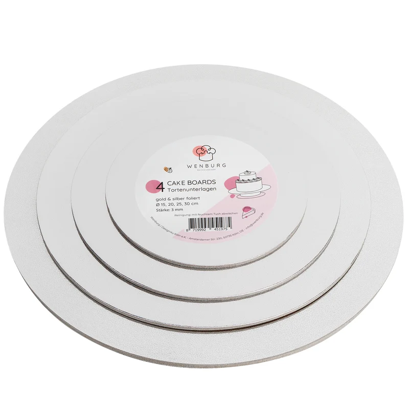 Premium Tortenunterlagen 4er-Set - Gold & Siber