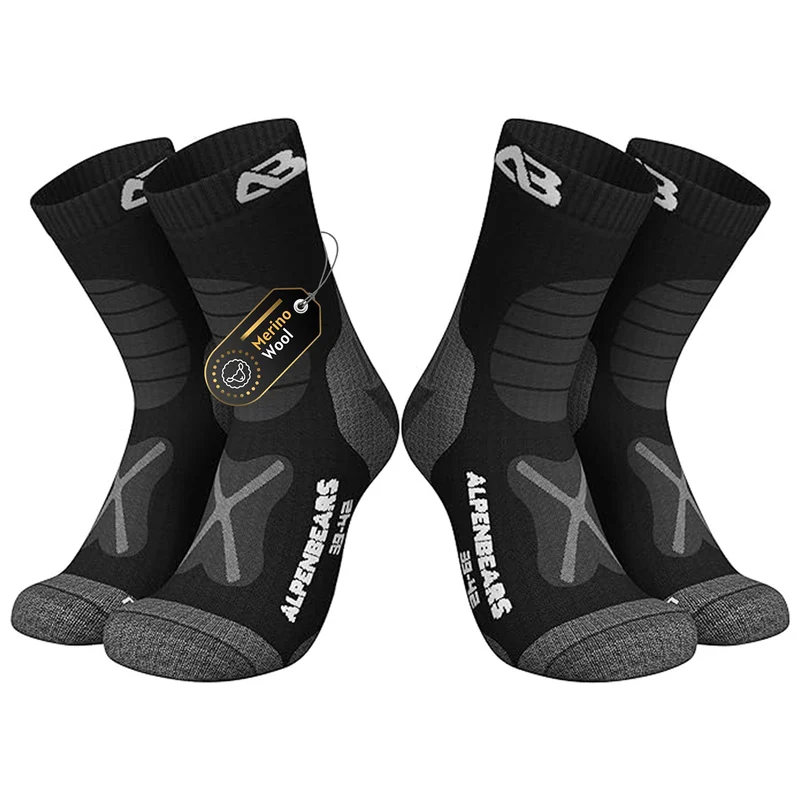 Wandersocken Merinowolle - 2er-Set - Schwarz - Größe 43-48