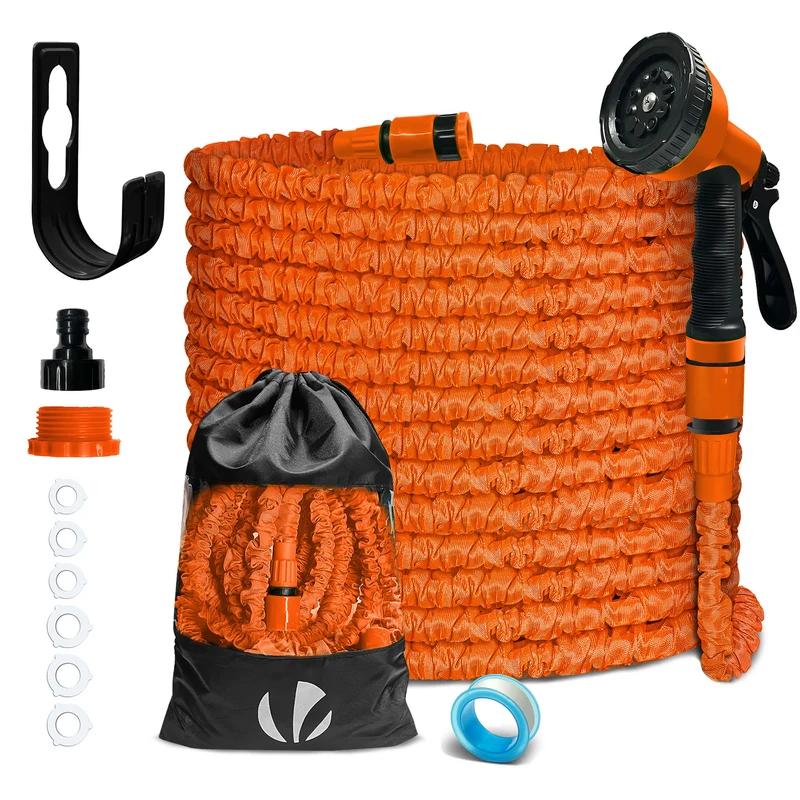 Flexibler Gartenschlauch 30m, Flexibel Wasserschlauch Dehnbarer mit 10 Sprühfunktionen, Orange