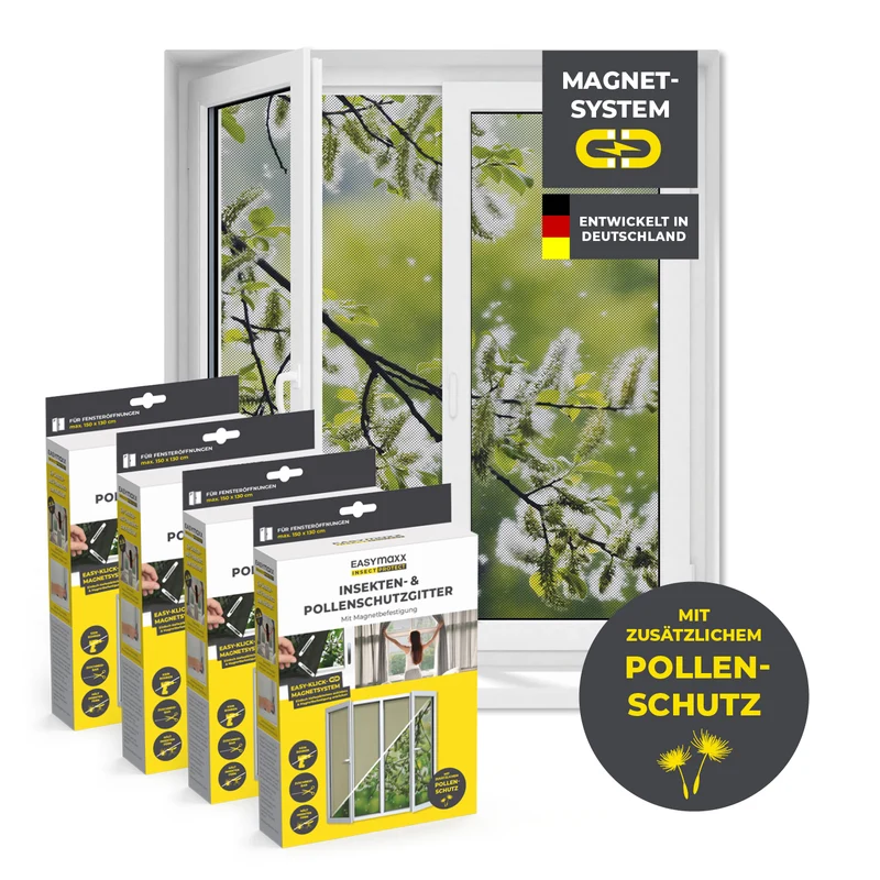 Insekten- & Pollenschutzgitter mit Magnetbefestigung - 4er-Set