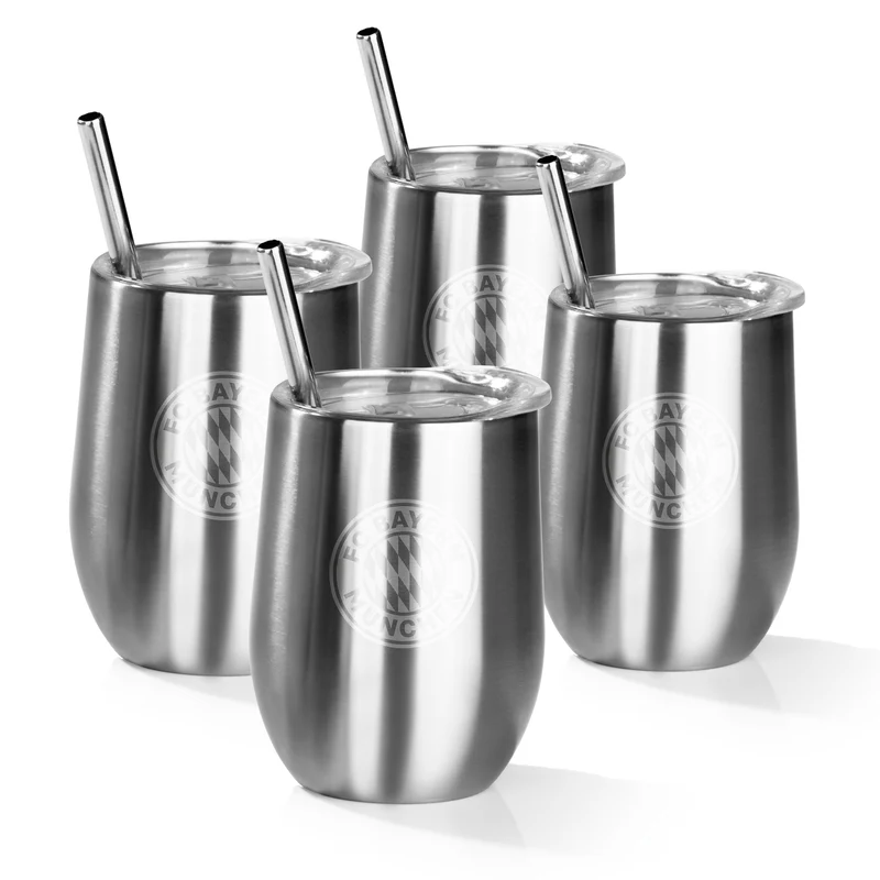 Edelstahl-Getränkebecher inkl. Trinkhalm - 350 ml - 4er-Set