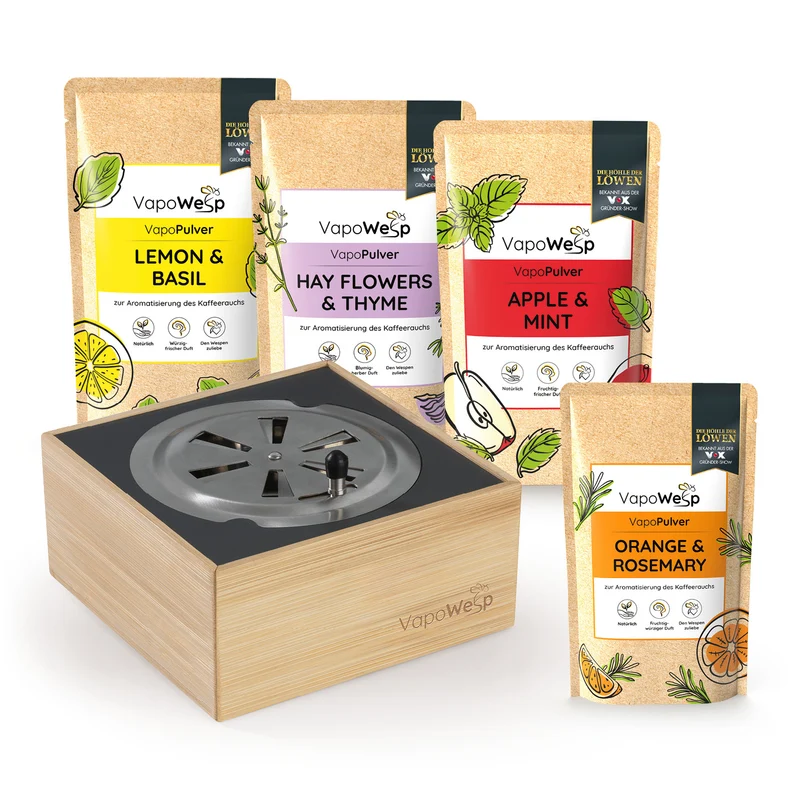 Räucherbox inkl. Orange & Rosemary (50 g) + Lemon & Basil (100 g) + Hay Flowers & Thyme (100 g) + Apple & Mint (100 g)