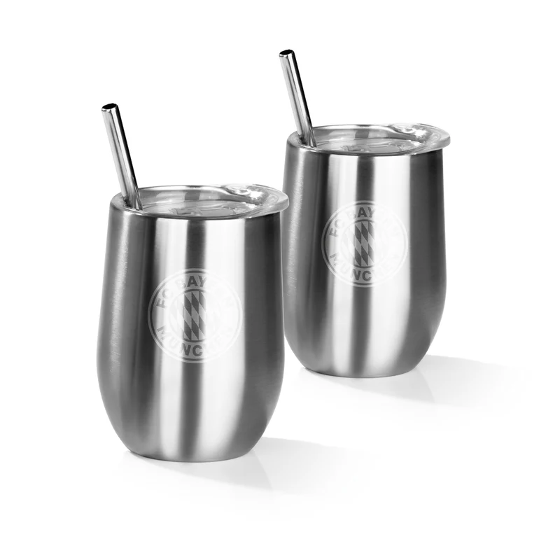 Edelstahl-Getränkebecher inkl. Trinkhalm - 350 ml - 2er-Set