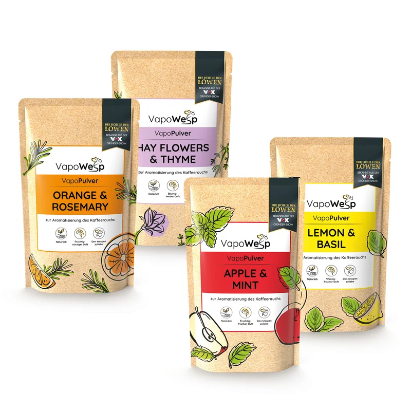 Pulver-Set Orange & Rosemary + Lemon & Basil + Hay Flowers & Thyme + Apple & Mint (je 100 g)