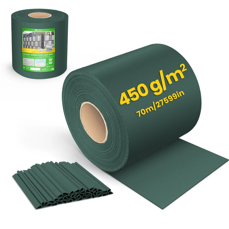 PVC Sichtschutzstreifen für Doppelstabmatten 70m x 19cm, 40 Befestigungsclips, Grün