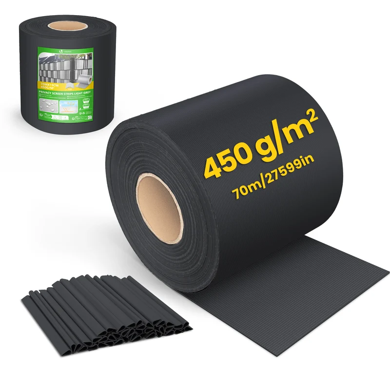 PVC Sichtschutzstreifen für Doppelstabmatten 70m x 19cm, 40 Befestigungsclips, Schwarz