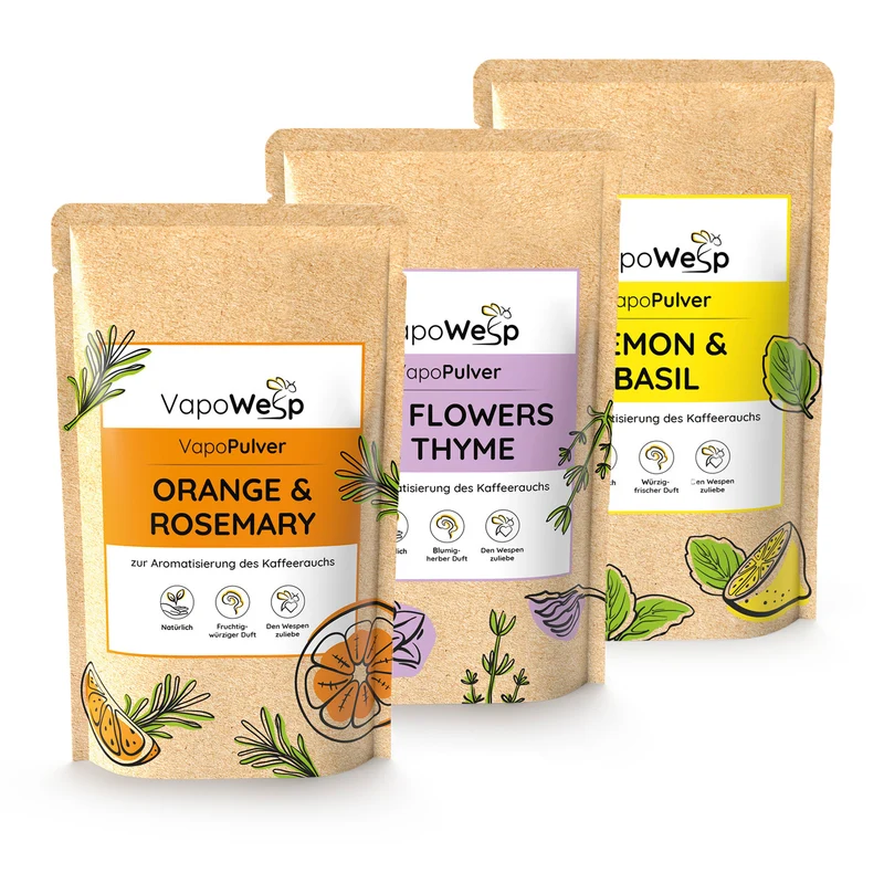 Pulver-Set Orange & Rosemary (100 g) + Lemon Basil (100 g) + Hay Flowers & Thyme (100 g)