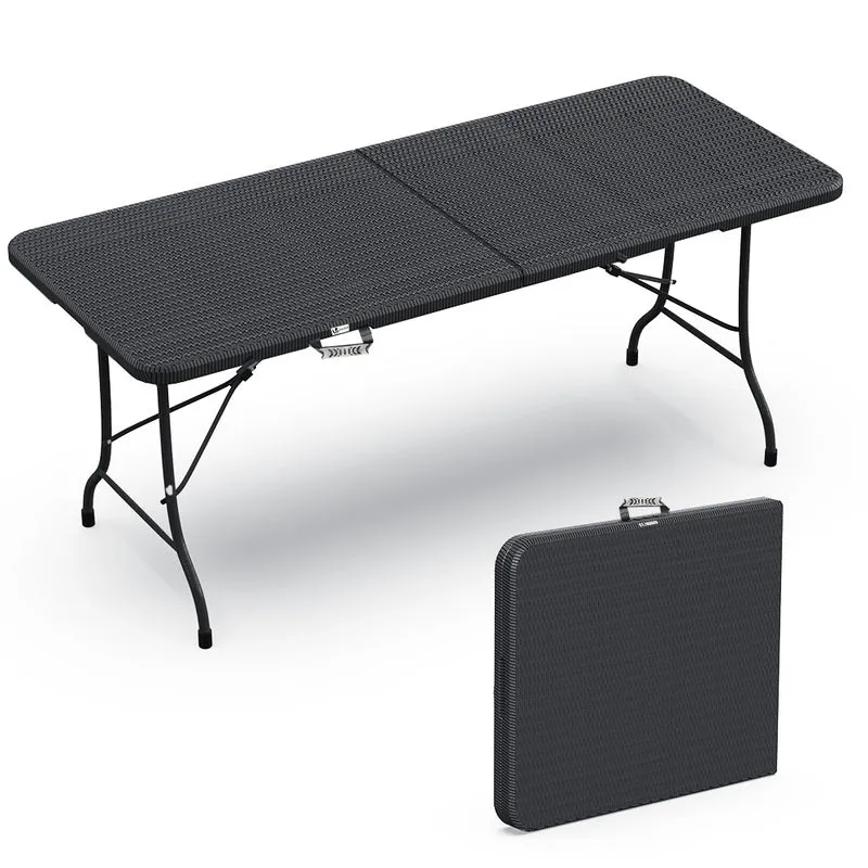 Gartentisch Klapptisch 180x75 cm Campingtisch Buffettisch Klappbar, Rattan Optik Schwarz