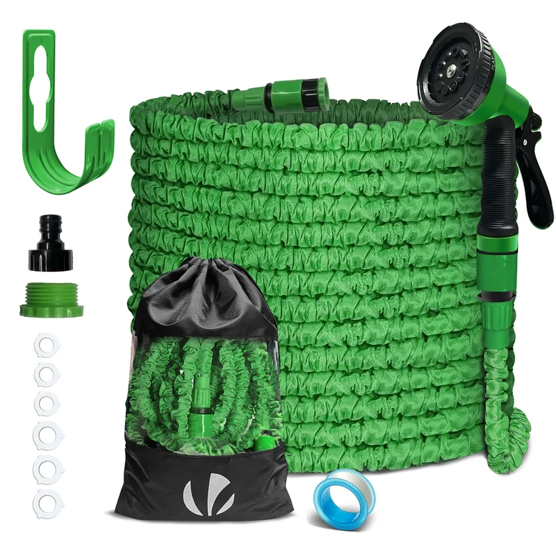 Flexibler Gartenschlauch 30m, Flexibel Wasserschlauch Dehnbarer mit 10 Sprühfunktionen, Grün