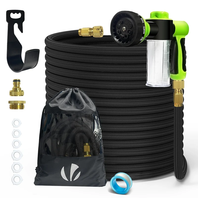 Flexibler Gartenschlauch 30m, Flexibel Wasserschlauch Dehnbarer mit 8 Sprühfunktionen & Spülmittelbehälter